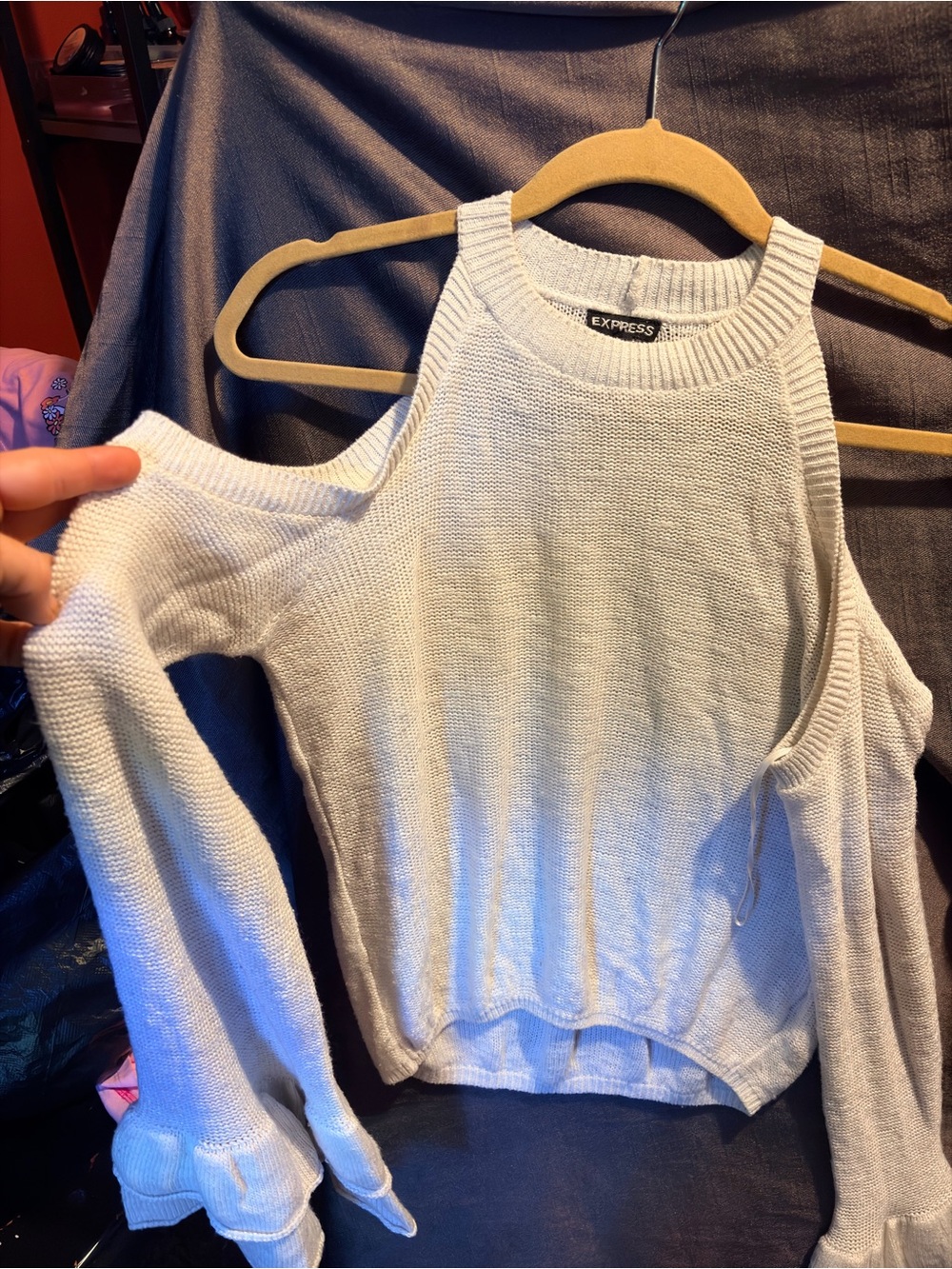 Express Cream Cold-Shoulder Ribbed Knit Top - Picture 2 of 9